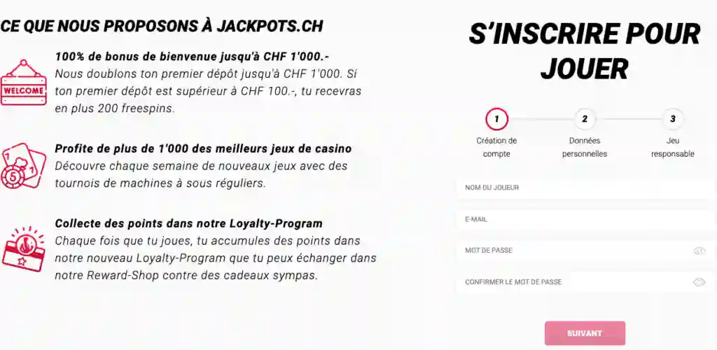 Ouvrir un compte sur Jackpots.ch