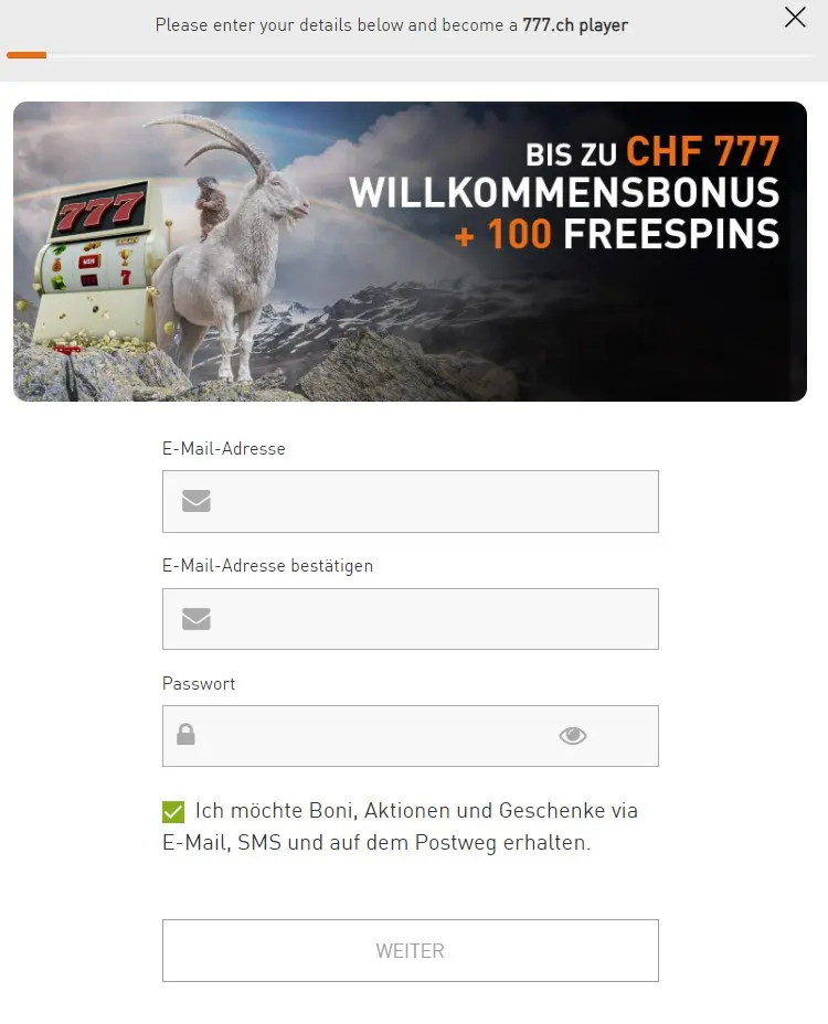 Casino777 Konto eröffnet